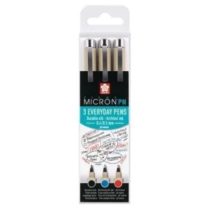 ROTULADOR CALIBRADO SAKURA PIGMA MICRON 3 COLORES (AZUL, NEGRO Y ROJO) ESTUCHE DE 3