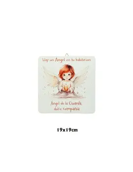 CUADRO INFANTIL ANGELITA CON VELA 19X19CM BLANCO ACABADO RELIEVE Y CAJA