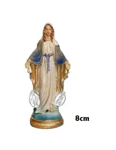 VIRGEN MILAGROSA RES 8CM CON MEDALLAS BASE REDONDA