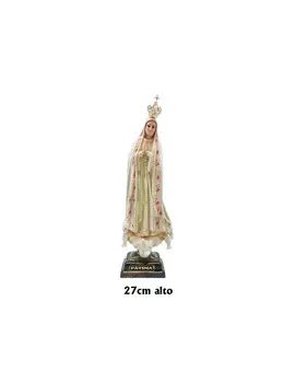 VIRGEN DE FÁTIMA ENVEJECIDA FLORAL ROSA. RESINA. 27 CM
