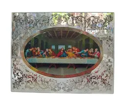 CUADRO SANTA CENA CRISTAL Y PORCELANA CON SOPORTE 18X23